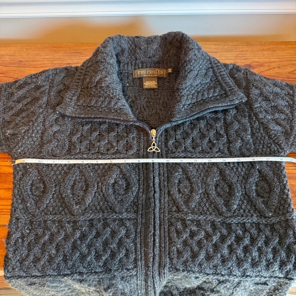 Cozy Inis Crafts Merino Wool Aran Sweater Jacket Chunky Knit Cabin-Core Medium - Picture 2 of 5